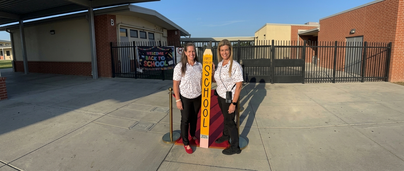 Mrs. Van Dam, Principal, and Mrs. Garcia, Assistant Principal – First Day of School, 8/10/26